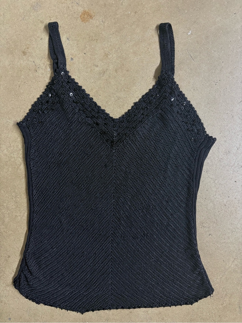 The Limited Black Crochet Knit V-Neck Tank